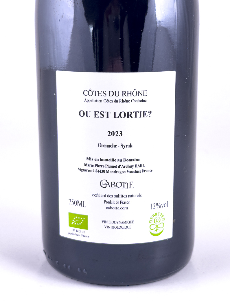Côtes du Rhône La Cabotte LORTIE BIO, BIODYNAMIE 2023 75 cl Rouge