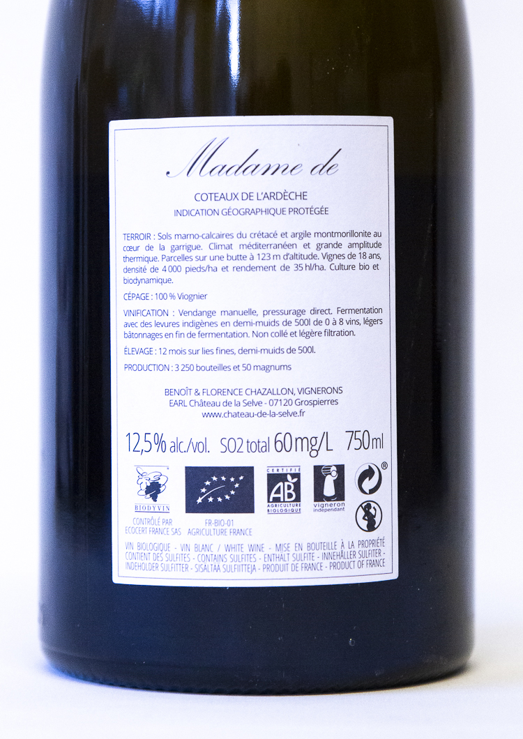 IGP coteaux de l'Ardeche Chateau de la Selve Madame de 2022 75 cl Blanc