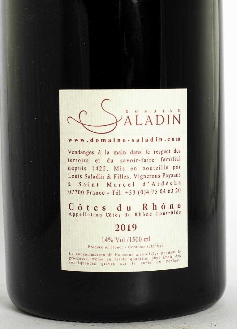 Côtes du Rhône Domaine Saladin Paul BIO, BIODYNAMIE 2019 150 cl Rouge