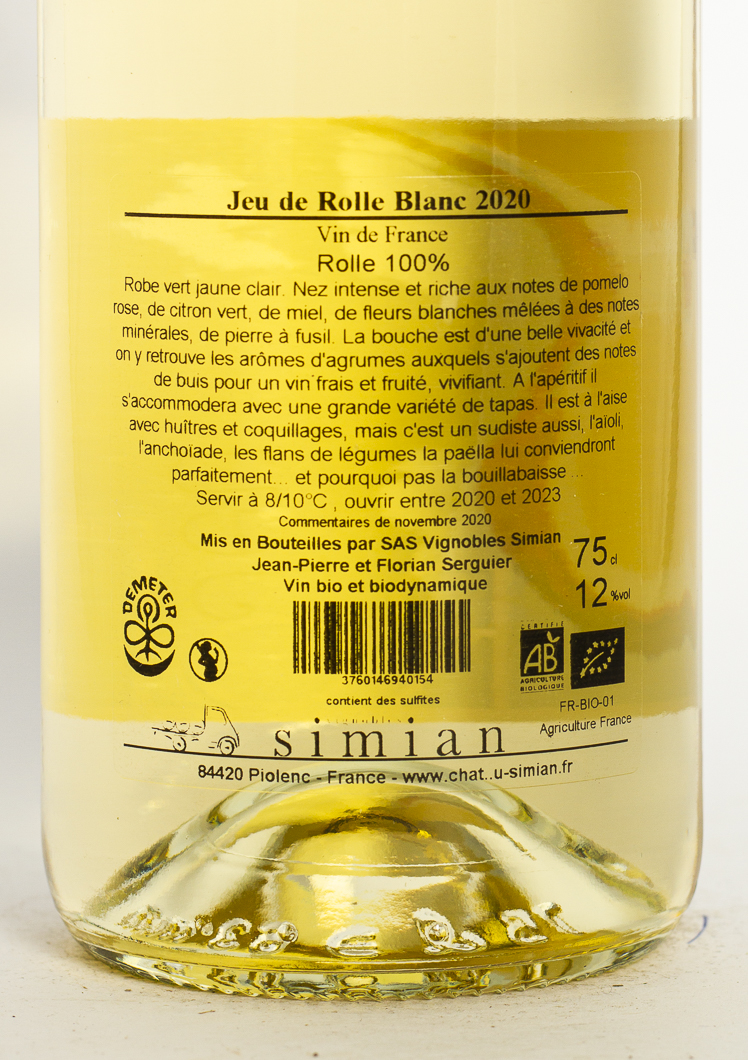 Vin de France Simian Créatives Jeu de Rolle BIO 2020 75 cl Blanc