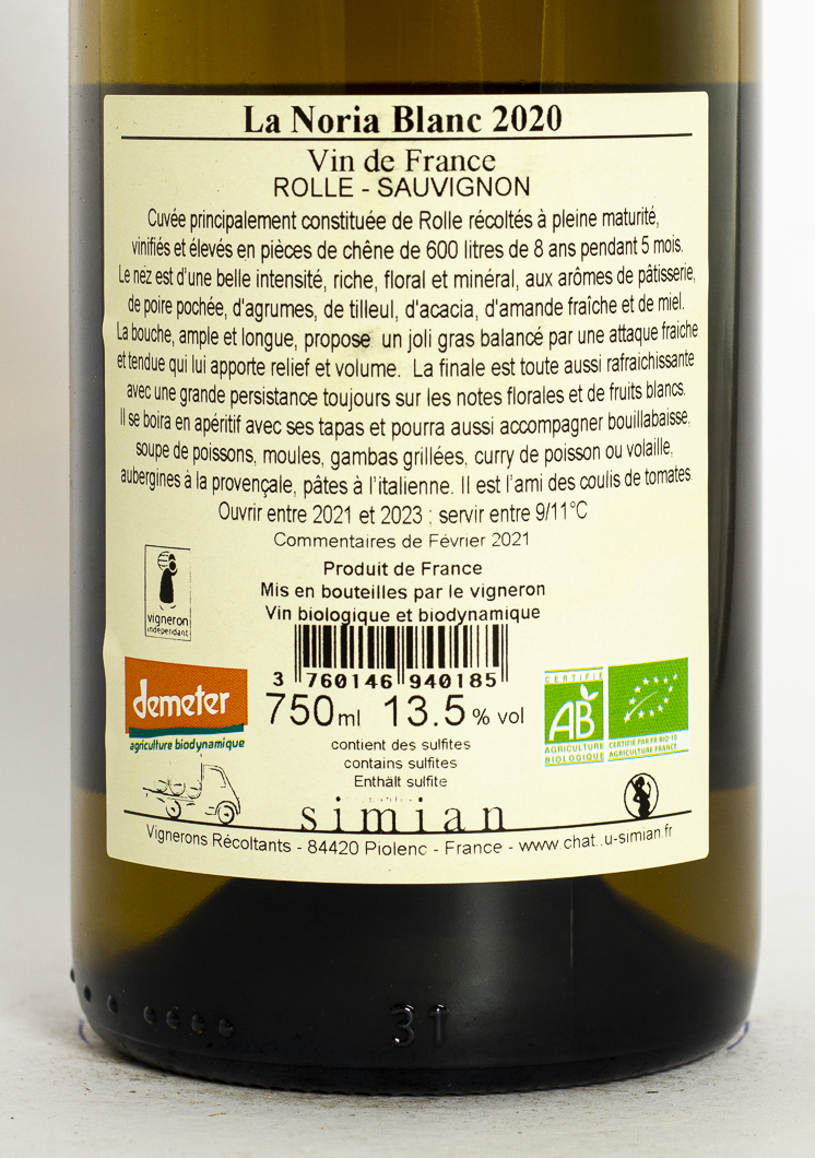 Vin de France Simian Créatives La Noria BIO 2020 75 cl Blanc