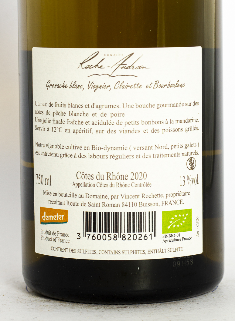 Côtes du Rhône La Roche Audran tradition BIO 2020 75 cl Blanc