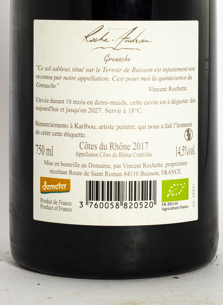 Vin de France La Roche Audran les sables BIO 2017 75 cl Rouge