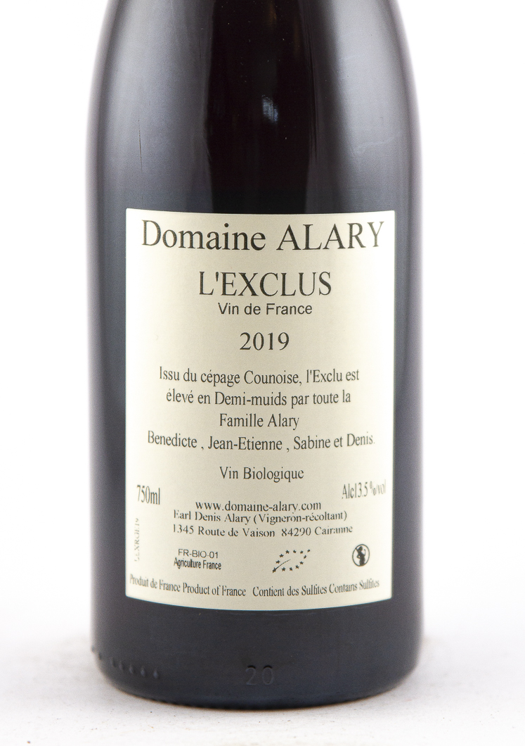 Vin de Principauté d'Orange Denis et Daniel Alary  L'Exclus BIO 2019 75 cl Rouge